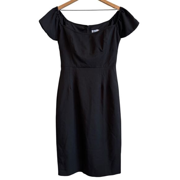 Glamour Bunny Off The Shoulder Pinup Pencil Skirt Dress Sz L Black Retro 1950s - Picture 2 of 15